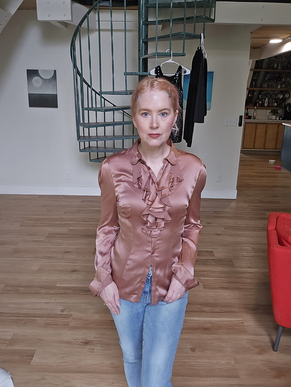 Alexander McQueen Rose-Brown Satin Ruffle Blouse 4